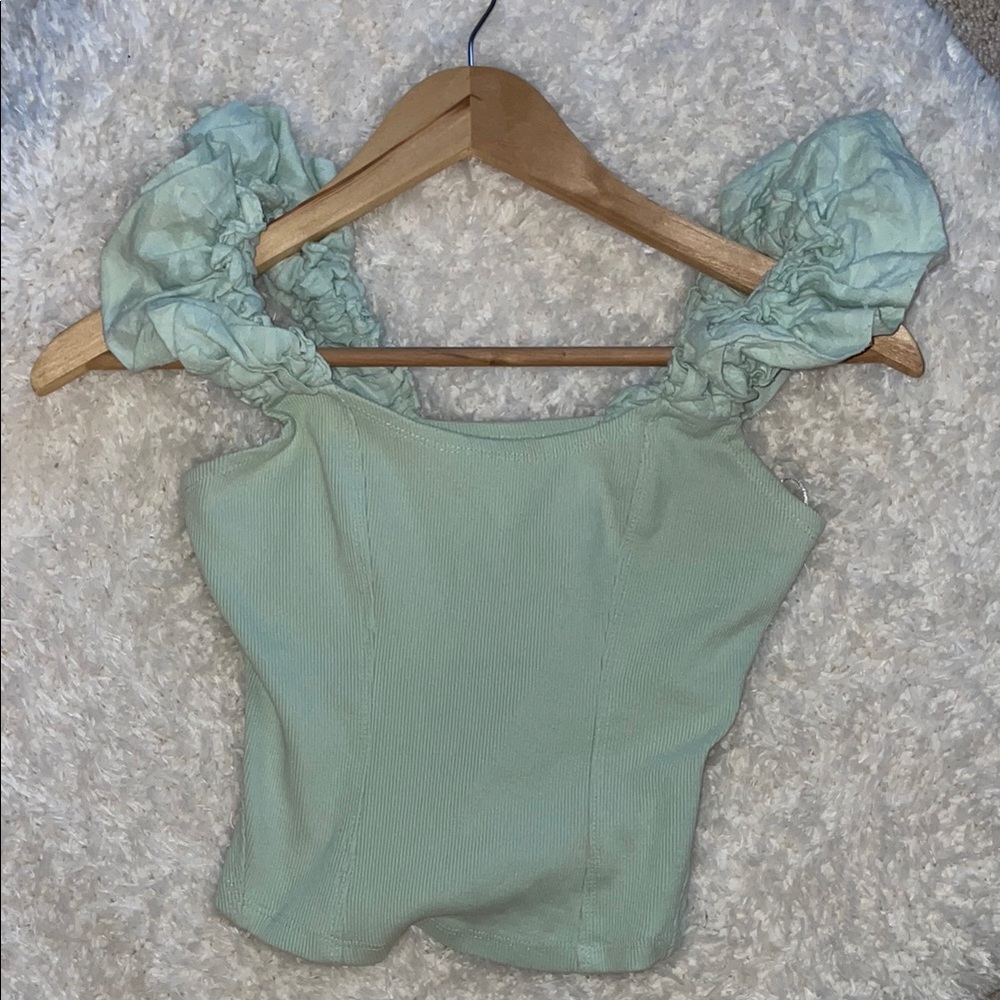 Anthropologie Rosette mint Green Ruffled Strap Top